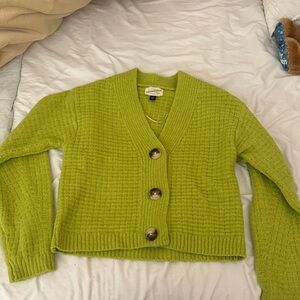 Anthropologie Lime Green Cardigan Sweater